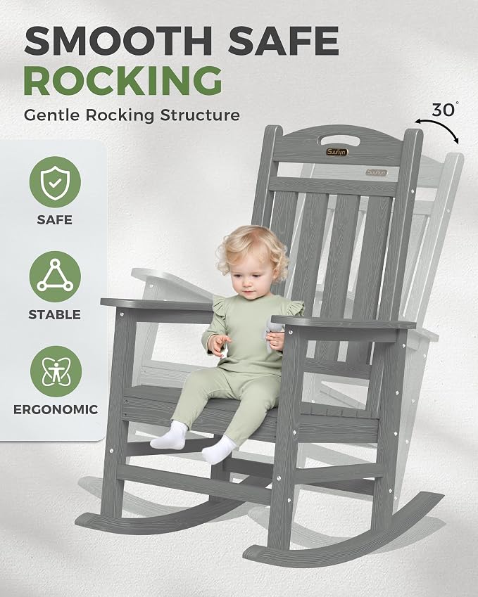 Oversized Rocking Chair Outdoor, High Back Porch Rocker Chair, HDPE All Weather - Image 4