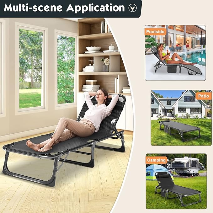 MOPHOTO Folding Chaise Lounge Chair 5-Position, Folding Cot, Heavy Duty Patio - Image 9
