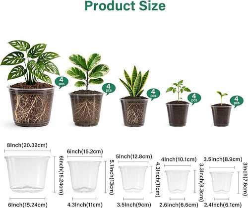 20 Pack 8/6/5/4/3.5 Inch Reinforced Large Clear Nursery Pots - Image 2