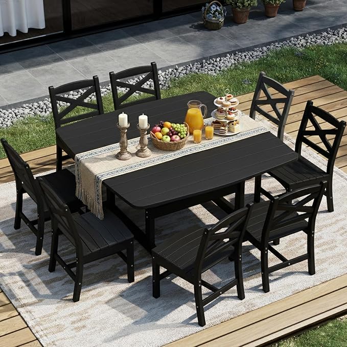 Outdoor Dining Set, HDPE 9-Piece Patio Table and Chairs Set, All-Weather - Image 2