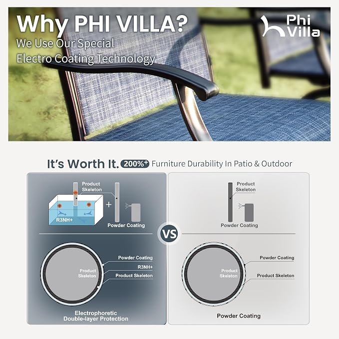PHI VILLA 3Pcs Outdoor Swivel Bar Stools Set, Bar Height Patio Table and Chairs - Image 8