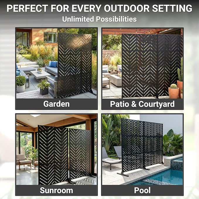 Metal Privacy Screen Outdoor – 6FT Freestanding Decorative Steel Panel - Image 6