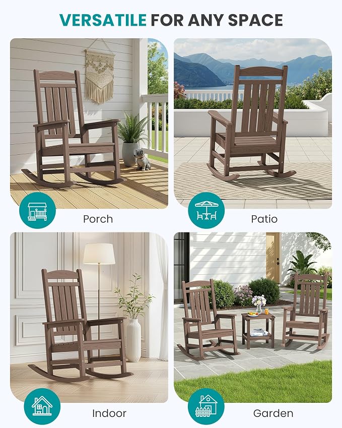 SERWALL HDPE Outdoor Rocking Chair Set of 4, Patio Rocking Chairs, All-Weather - Image 9