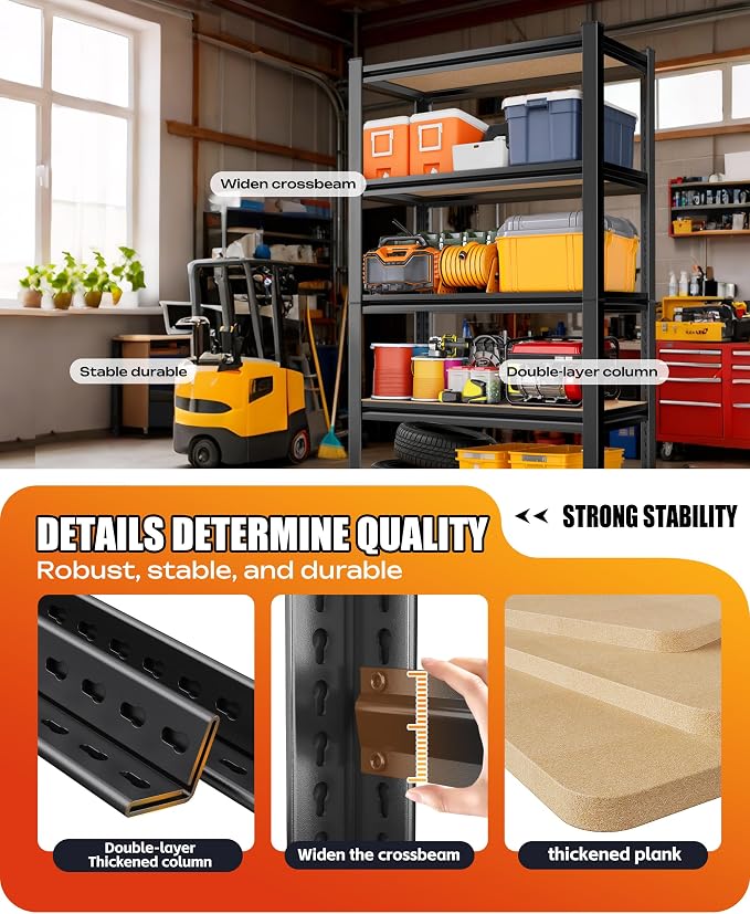 AOAORRG Set of 3 Garage Shelving Heavy Duty Storage Shelves, Metal Adjustable - Image 7