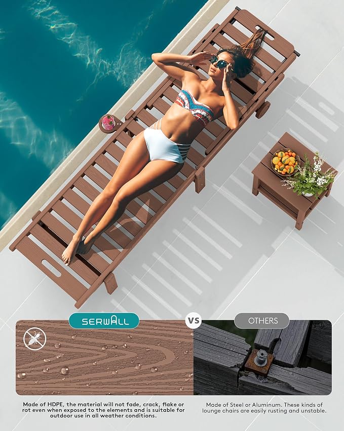SERWALL Patio Chaise Lounge Set of 4, HDPE Outdoor Lounge Chair - Image 6