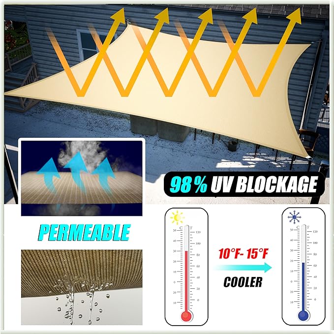Amgo 18' x 18' x 18' Sand Beige Triangle Sun Shade Sail UPF50+ Canopy Awning - Image 4