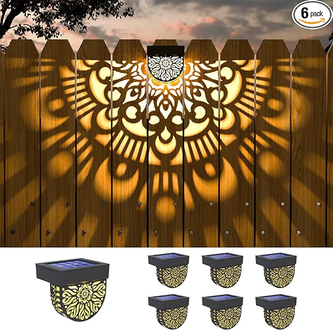 6 Pack Solar Fence Lights Outdoor Wall Lights Black Plastic Solar Powered Deck by EKQ
