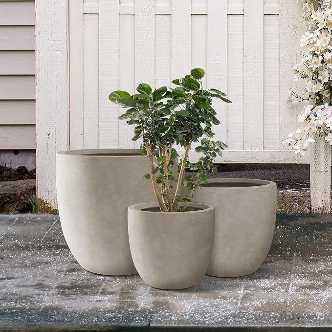 Kante 20", 13.4" Dia Round Concrete Planters, Outdoor Indoor Modern Decorative - Image 3