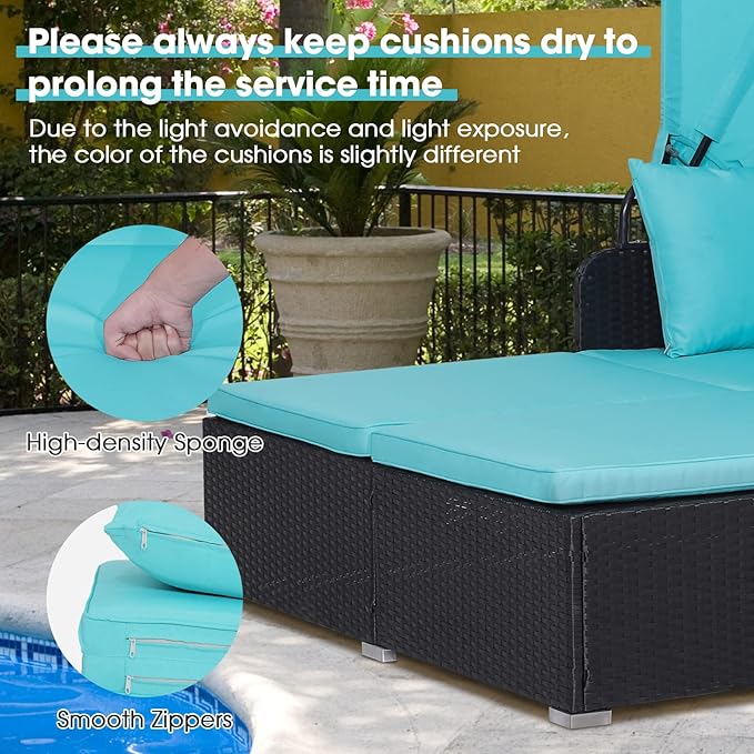 Moccha Outdoor Daybed with Retractable Canopy, Wicker Cabana with 2 Side Tables - Image 5