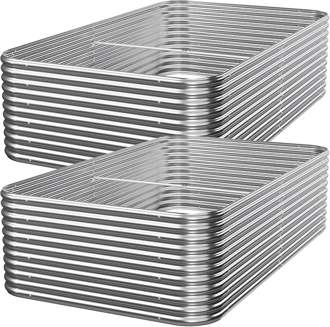 2 PCS Tall 8x4ft Galvanized Raised Garden Bed Outdoor, Metal Garden Bed by Mostmahes