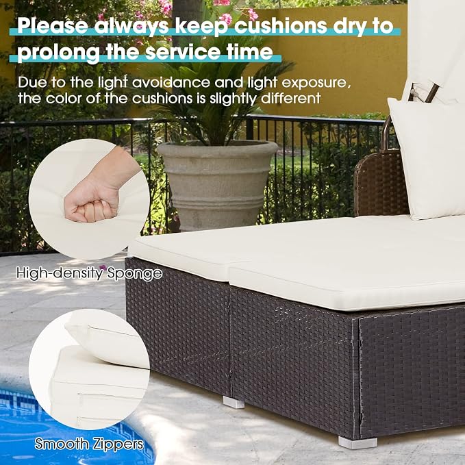 Moccha Outdoor Daybed with Retractable Canopy, Wicker Cabana with 2 Side Tables - Image 5