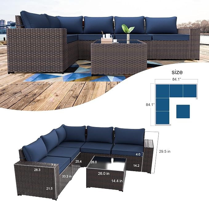 Kullavik 6PCS Outdoor Patio Furniture Set PE Wicker Rattan Sectional Sofa Patio - Image 6