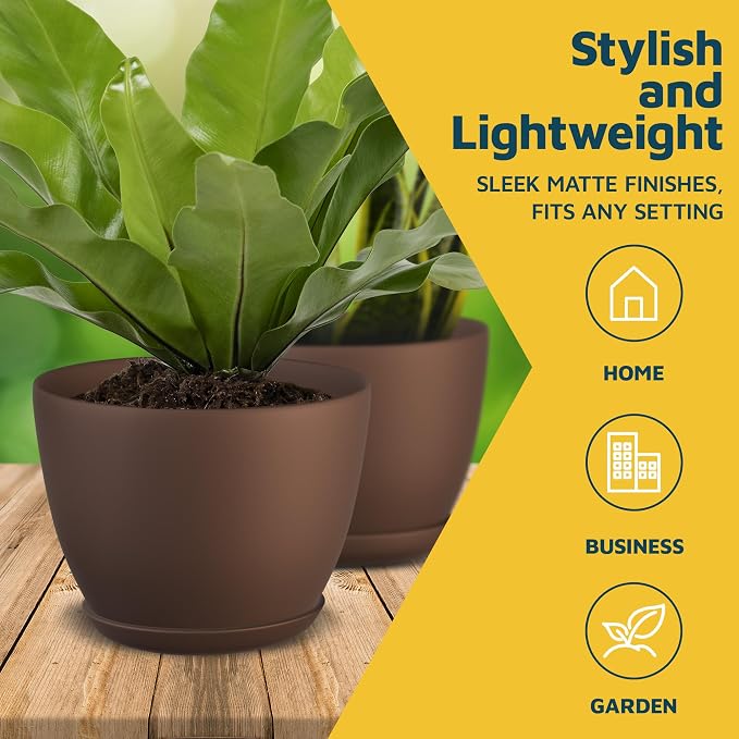 Brown Plant Pots with Drainage Holes & Saucers 15 Pack, Indoor & Outdoor - Image 3