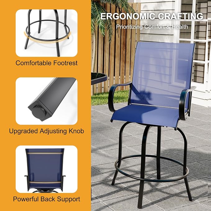 GarveeLife 4 Piece Outdoor Swivel Bar Chairs, Patio High Swivel Bar Stools - Image 6