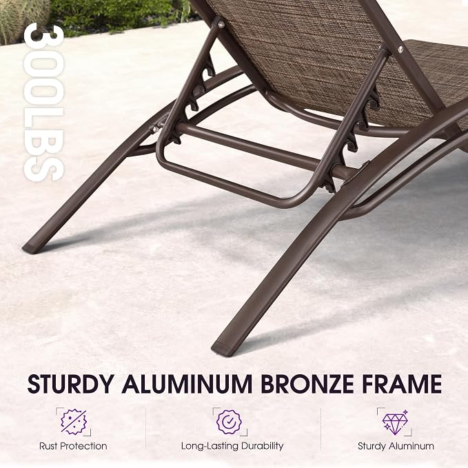 PURPLE LEAF Outdoor Chaise Lounge Chair Set of 3 Patio Pool Lounger Bronze - Image 6