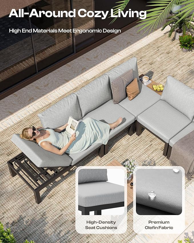 Aluminum Modular Outdoor Patio Furniture Set, 8 Seats Sectional Sofa Set - Image 4