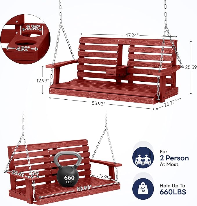 KINGYES Outdoor Hanging Porch Swing Set of 4, 2 Seat Patio Chair - Image 3