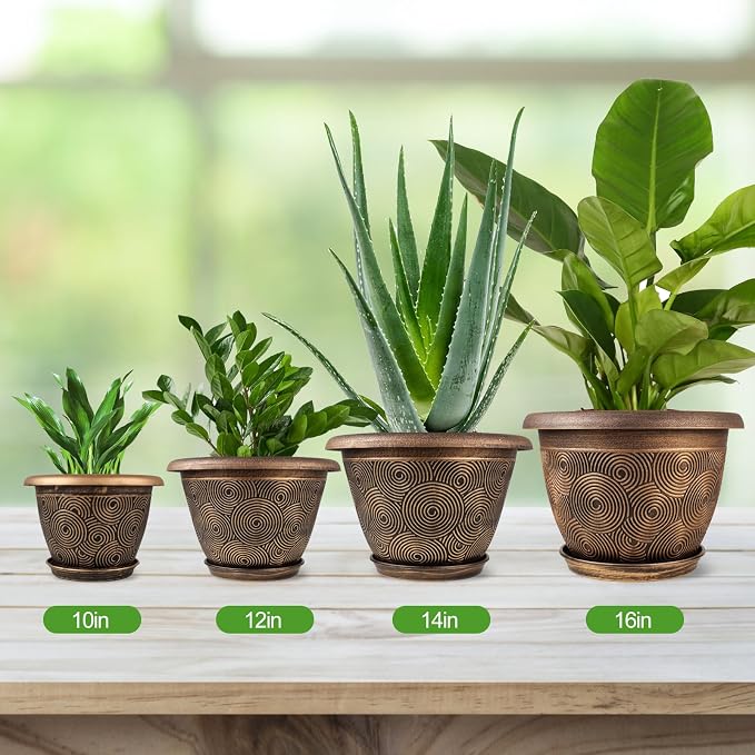 10 Inch Flower Pots Planters for Indoor Outdoor Plants, 3 Pack Plastic Large - Image 6