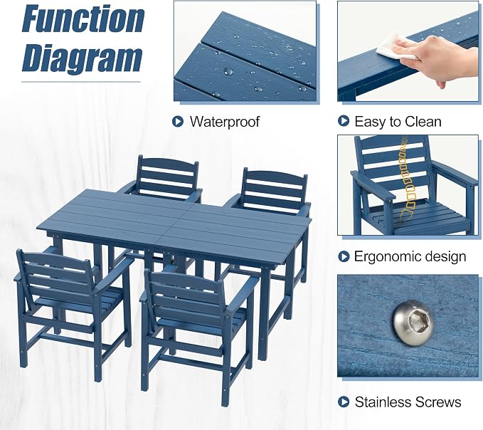 Anbuy Patio HDPE Dining Table Set, 7-Piece Outdoor Dining Table Sets, 2 in 1 - Image 6