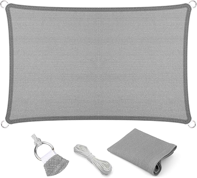 Eden's Decor Straight Flat-Edged Sun Shade Sail Rectangular 13' x 18' Grey by EdensDecorInc