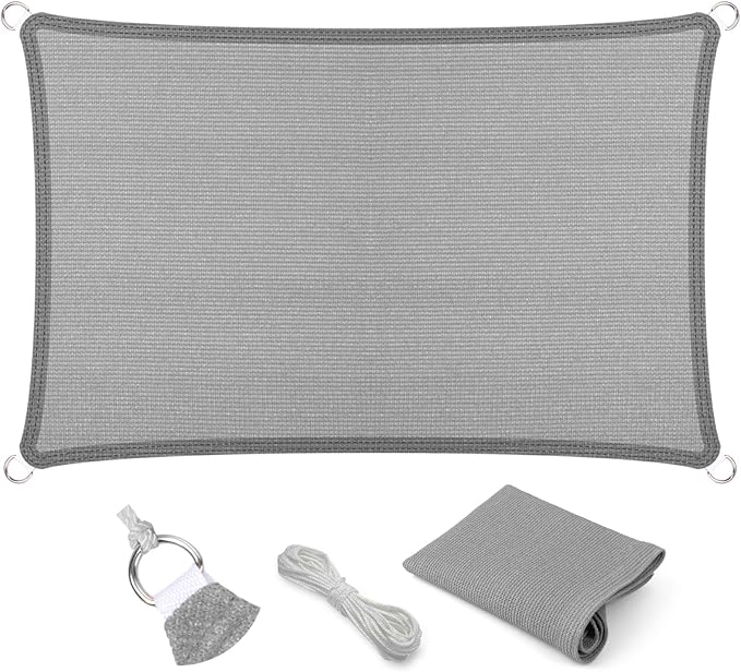 Eden's Decor Straight Flat-Edged Sun Shade Sail Rectangular 10' x 20' Grey by EdensDecorInc