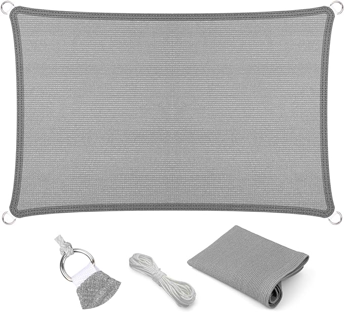 Eden's Decor Straight Flat-Edged Sun Shade Sail Rectangular 13' x 14' Grey by EdensDecorInc