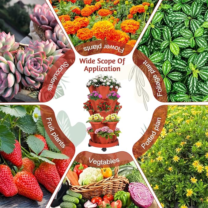 Vertical Strawberry Planter-5 Tier Stackable Herb Tower Planters Stacking - Image 6