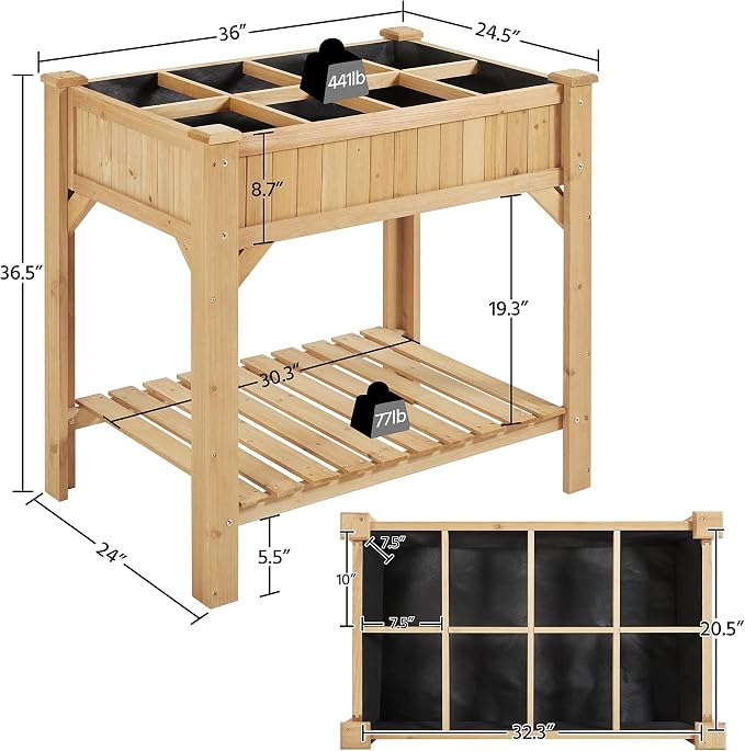Yaheetech 36'' Hx25'' Wx37'' L Raised Garden Bed 8 Pocket Herbs Garden Planter - Image 3