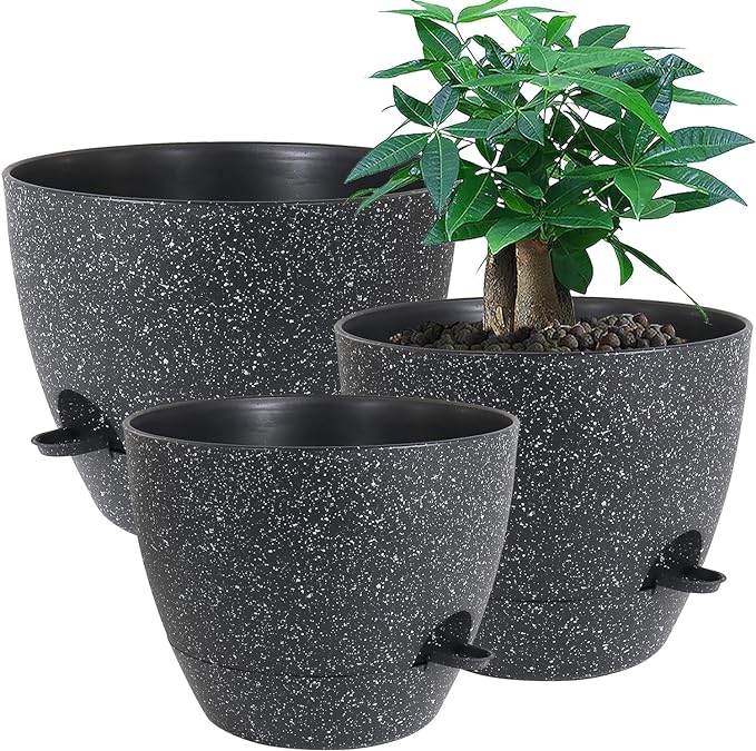 Large Self Watering Pots, 12/10/9 Plastic Planters by UOUZ