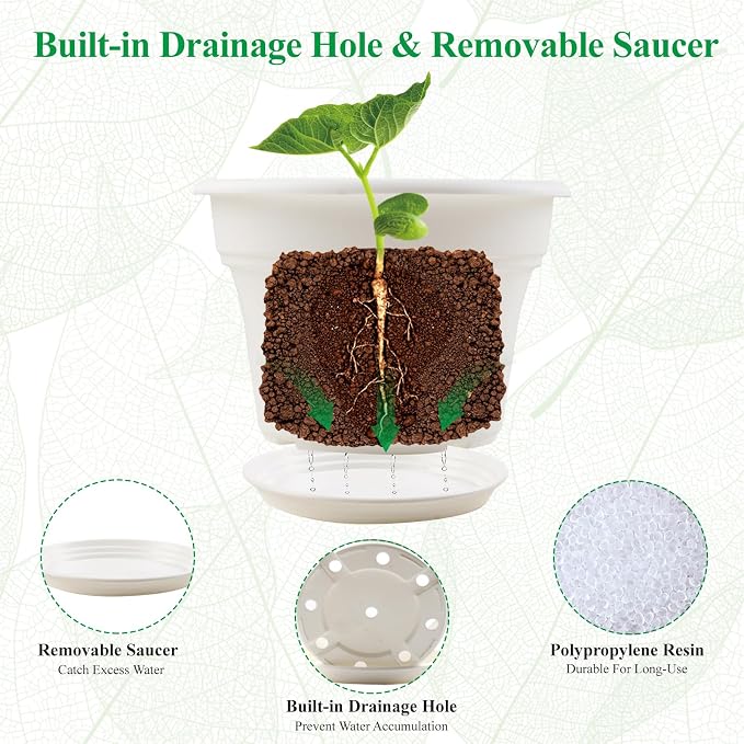 8 Inch Plastic-Flower Pot-for-Indoor Plants, 4 Pack Large Outdoor Planter Pot - Image 5