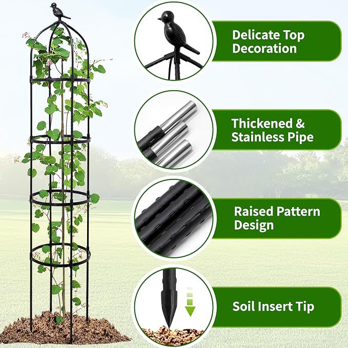 6FT Garden Obelisk Trellis for Climbing Plants, Adjustable 4-Tier Metal Plant - Image 3