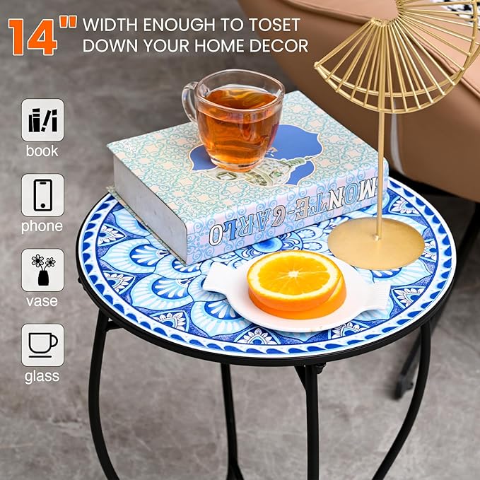 Round Side Table, Indoor Outdoor Small Side Table, Weather Resistant Black - Image 2