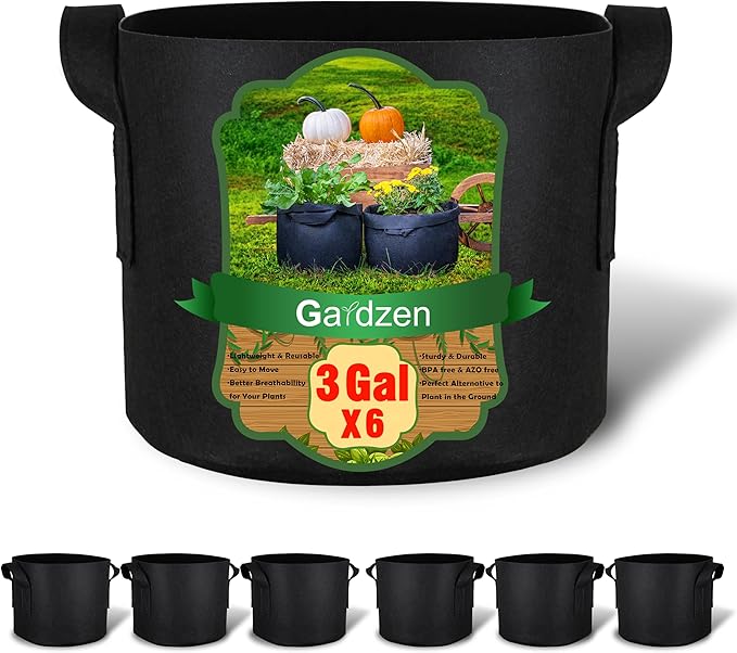 Gardzen 6-Pack 3 Gallons Grow Bags, Aeration Fabric Pots by Gardzen