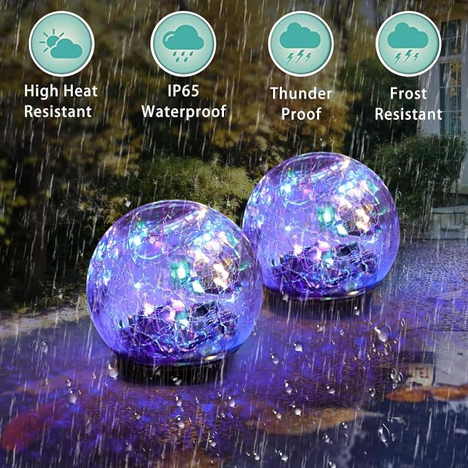 Solar Garden Lights Outdoor Waterproof, 4 Pack 30 LEDs Cracked Glass Ball Light - Image 4