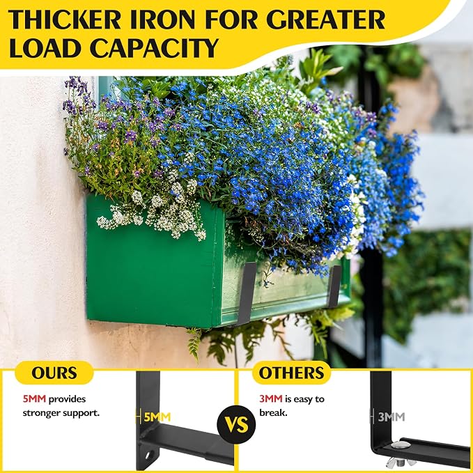 LukLoy Window Planter Box Brackets, 6 Pack Adjustable Heavy Duty Wall Mount - Image 3