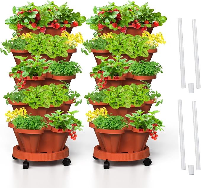 Strawberry Vertical Planters 2 Pack, 5 Tiered Stacking Tower Garden by Tectsia