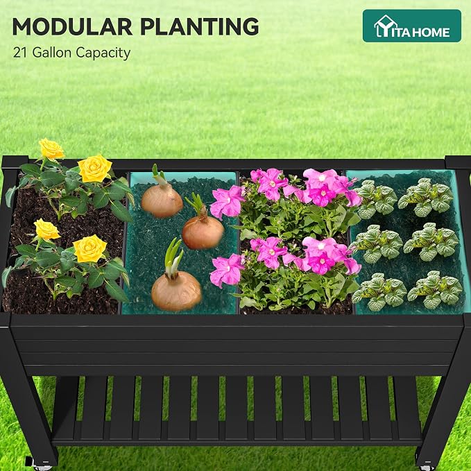 YITAHOME 43.3x17.7x34 in Elevated Garden Bed 2pcs, Outdoor Plastic Planter Box - Image 5