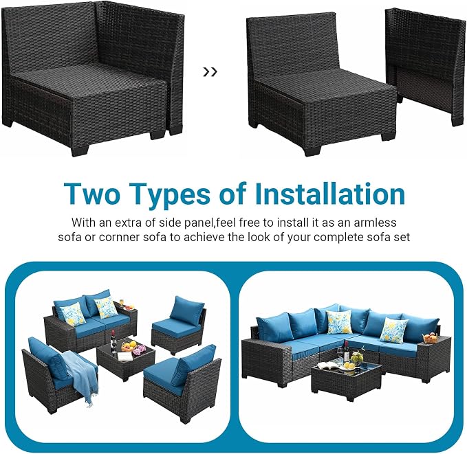 Jing's Villa 8-Piece Patio Furniture Set, All-Weather Outdoor Wicker Sectional - Image 8