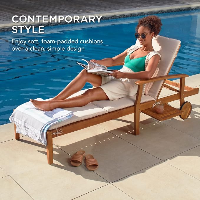 Best Choice Products 79x26in Acacia Wood Chaise Lounge Chair Recliner, Outdoor - Image 4
