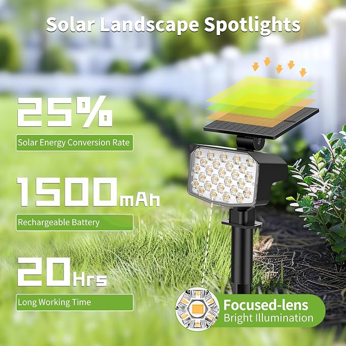 8 Pack Solar Spot Lights Outdoor, 2-in-1 Solar Lights Outdoor Waterproof IP65 - Image 7