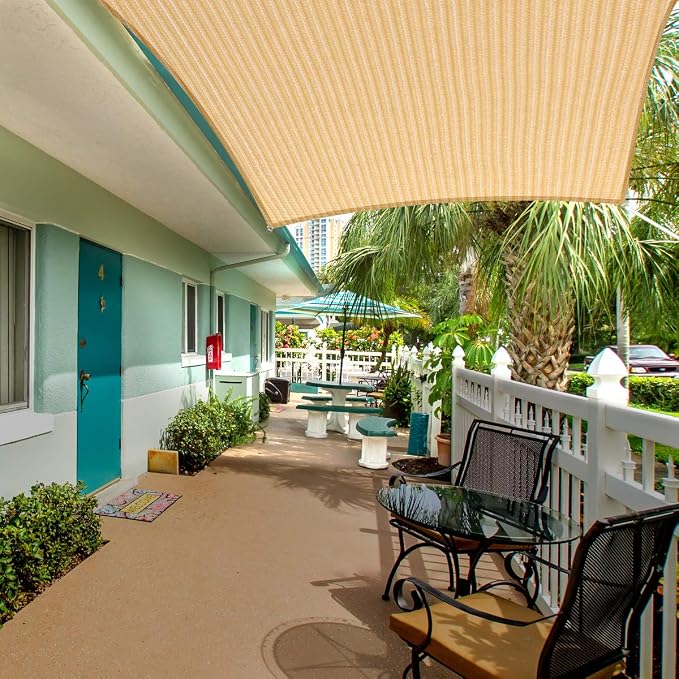 Eden's Decor Straight Flat-Edged Sun Shade Sail Rectangular 17' x 19' Beige - Image 7