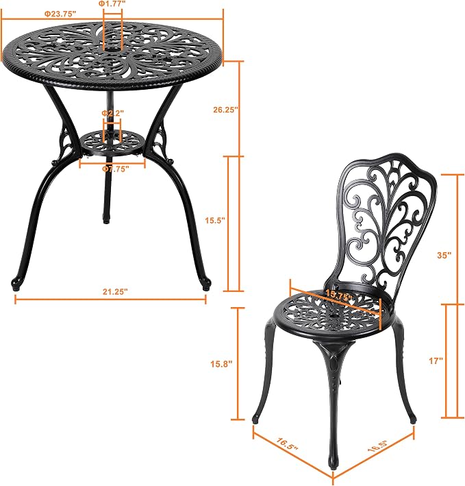 NUU GARDEN 3 Piece Bistro Set Outdoor, All Weather Cast Aluminum Patio Bistro - Image 9
