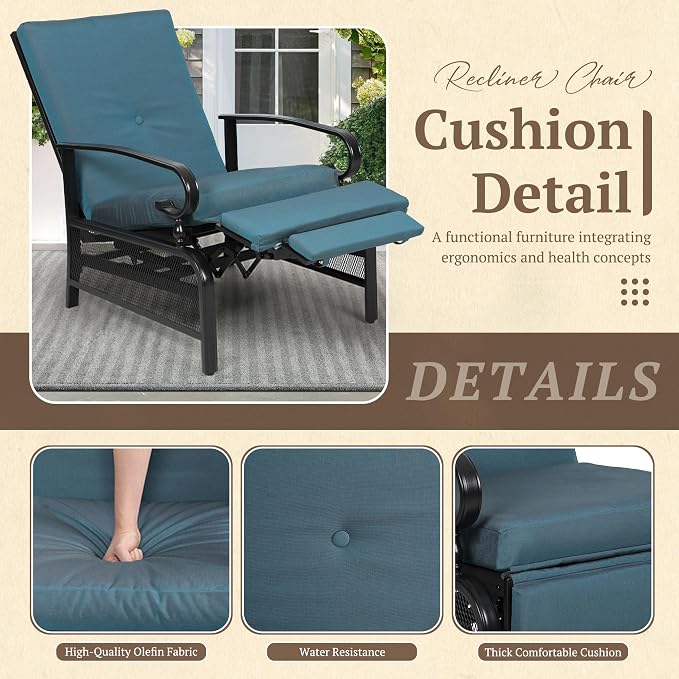 Oakcloud Adjustable Outdoor Lounge Chair Metal Patio Relaxing Recliner Chair - Image 4