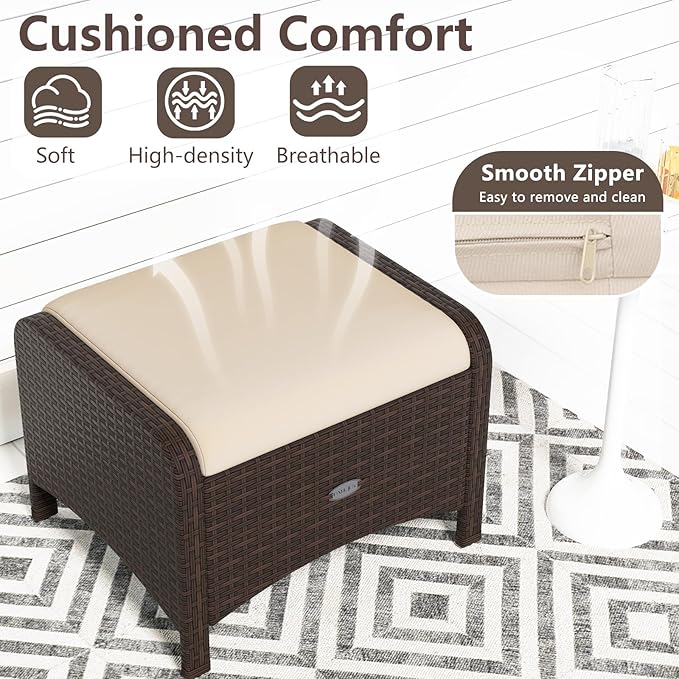 Tangkula 2 Pieces Outdoor Patio PE Wicker Ottomans - Image 7