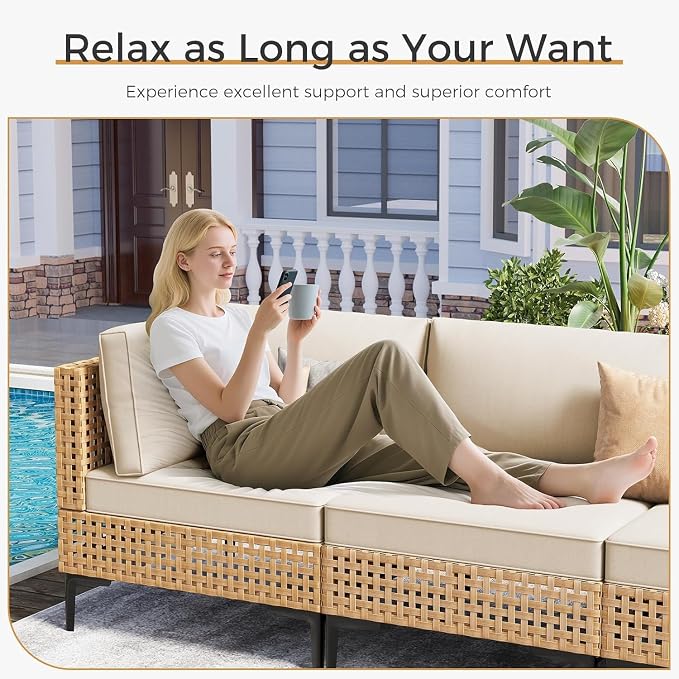 ABCASA Patio Furniture Set, Boho Patio Conversation Set Sectional Sofa - Image 8