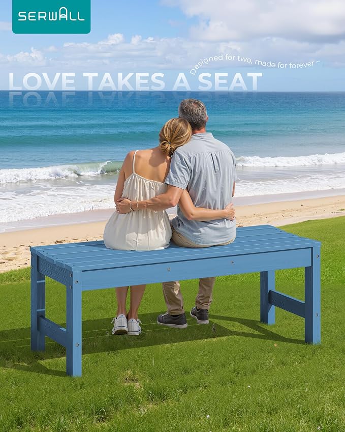 SERWALL 47 Inches Outdoor Bench Set of 2, All Weather HDPE Backless Bench - Image 2