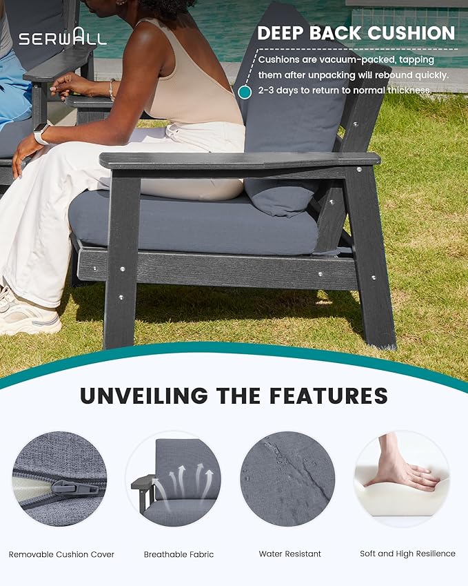 SERWALL 4 Piece HDPE Outdoor Furniture Set, All Weather Wood-Like Outdoor Sofa - Image 3