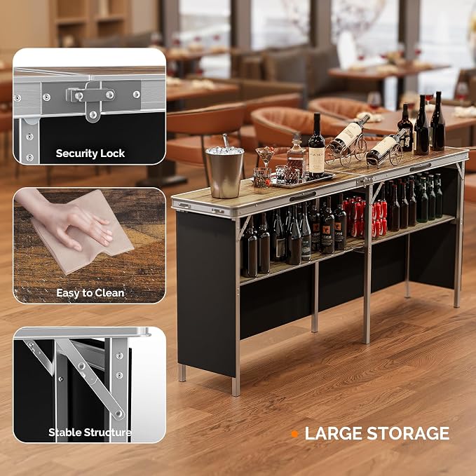VINGLI 78" Portable Bar Table, 2-Tier Shelves, Mobile Bar Table - Image 4