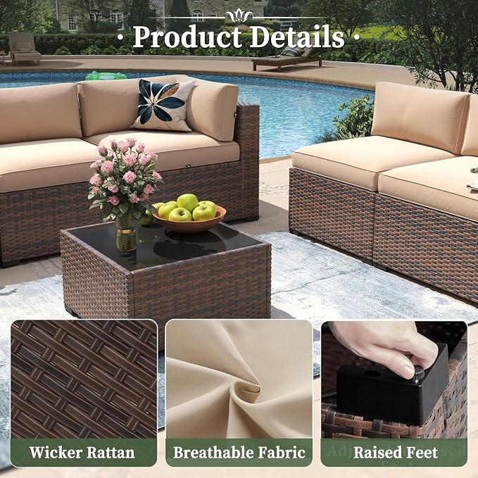 Aoxun 10 Piece Patio Furniture Set Wicker Rattan Patio Conversation Set Outdoor - Image 4