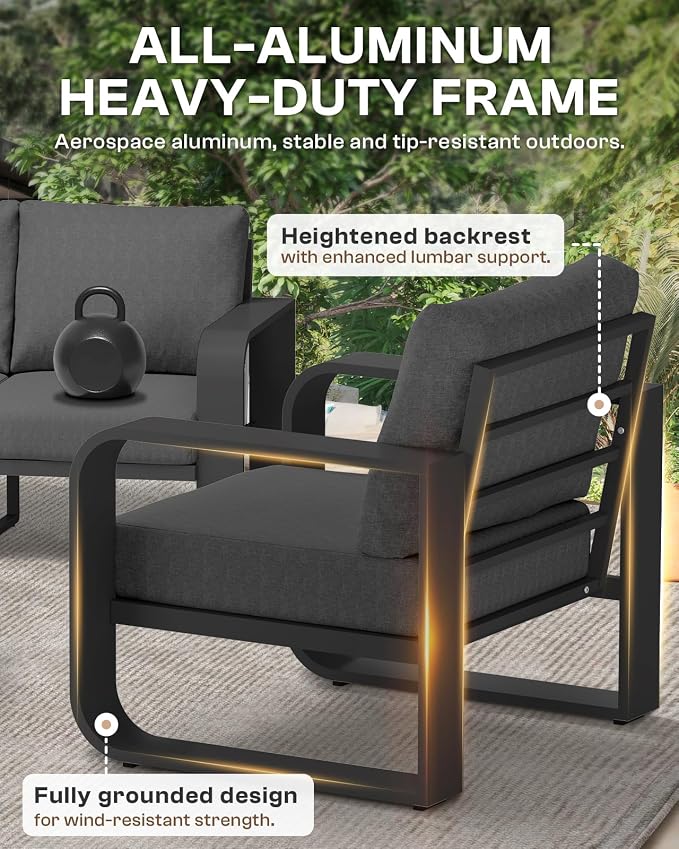 Aluminum Outdoor Patio Couch Loveseat, Oversized Patio Sofa - Image 5